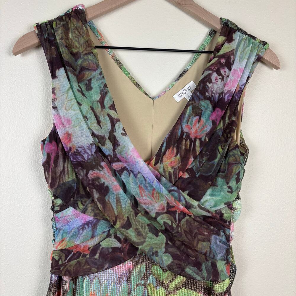 Anthropologie Weston Amisi Mesh Dress Size Medium in Green Motif - Picture 5 of 11